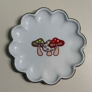 Mushroom Catch All Jewelry Key Dish Ceramic with Gold Painted Rim Cute Cottage